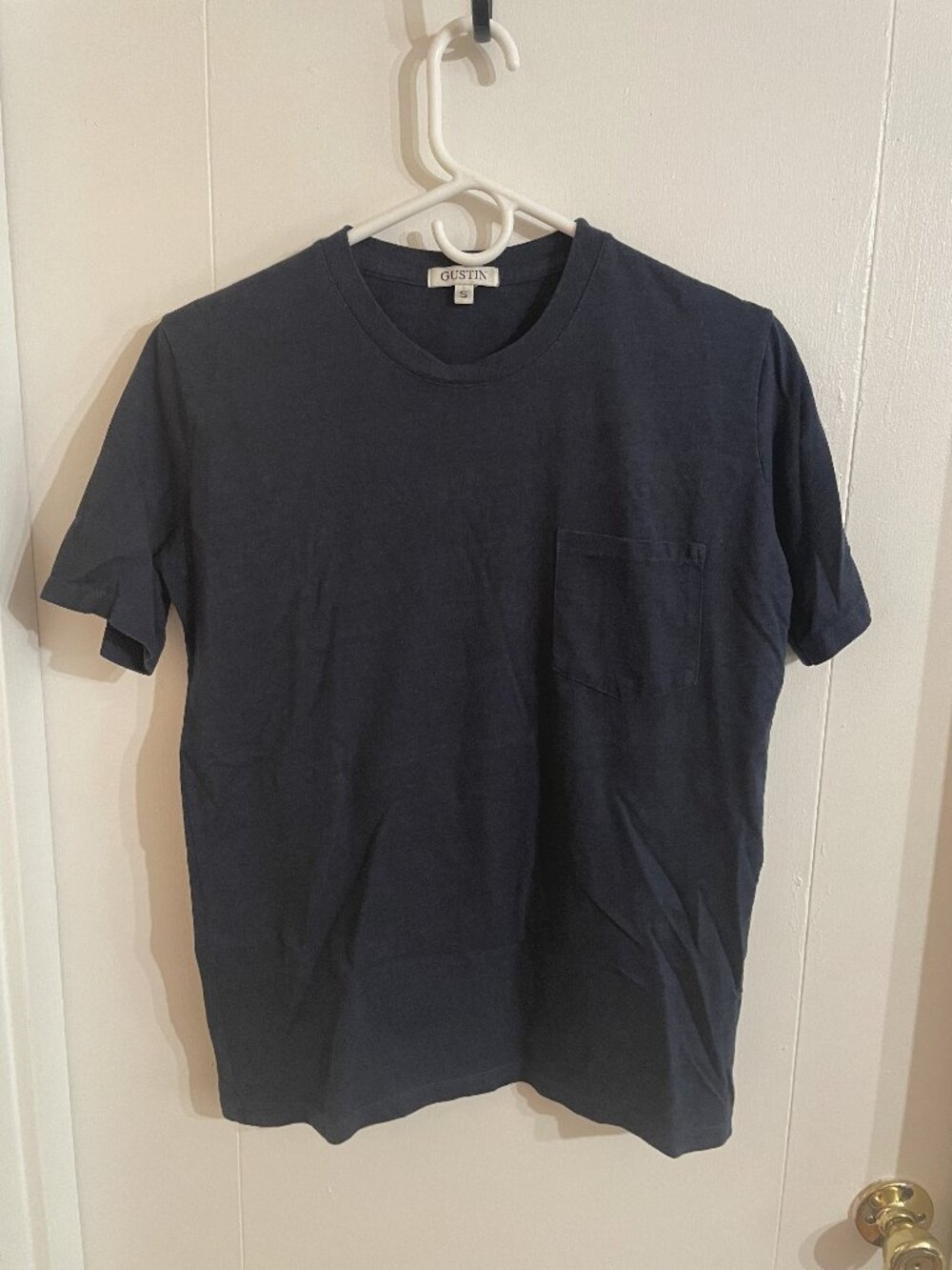 Gustin T-Shirt - Mens Small - Crew Neck Pocket - Cotton - Adult - Dark Blue